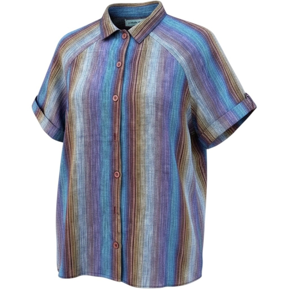 Bobbie Brooks Button Down Blouse Women 6 Multi Stripe Short Sleeve Boho Vintage